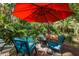 Relaxing outdoor seating area with shade umbrellas overlooking lush tropical landscaping at 5881 Avenue H, Mc Intosh, FL 32664