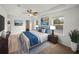 Cozy main bedroom featuring tray ceilings, a ceiling fan, and bright windows at 1029 Evans Loop, Lake Wales, FL 33853