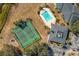 Aerial view showcasing community amenities, including a pool, tennis courts, and well-maintained landscaping at 5011 Hemingway Cir # 5011, Haines City, FL 33844