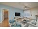 Bright living room featuring modern decor, light blue accent wall, and contemporary furniture at 5011 Hemingway Cir # 5011, Haines City, FL 33844