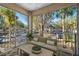 Relaxing screened patio with comfortable seating, a coffee table, and serene views of lush greenery at 5011 Hemingway Cir # 5011, Haines City, FL 33844