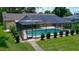 Aerial view of a pool with screened enclosure and well-manicured backyard, ideal for outdoor living at 3567 Red Oak Ct, Lake Wales, FL 33898