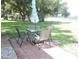 Outdoor seating area with a table and umbrella on a brick patio at 1077 Medinah Way, Winter Haven, FL 33884