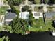 Aerial shot of a neighborhood home with access to a waterfront canal, showcasing the property's surroundings at 1422 Avenue H Sw, Winter Haven, FL 33880