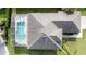 Aerial view of a private backyard pool with a screened enclosure, offering privacy and relaxation at 2200 Mallory Cir, Haines City, FL 33844