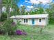 Charming single-story home with a metal roof, blue door, and a blooming bougainvillea bush in the front yard at 509 Mountain Dr, Babson Park, FL 33827