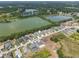 Picturesque aerial shot of lakeside homes nestled among trees and calm waters, offering a peaceful community setting at 4541 Fairway Oaks Dr, Mulberry, FL 33860