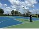 Community basketball court with well-maintained blue and green surface, surrounded by lush landscaping at 574 Loblolly Pl, Auburndale, FL 33823