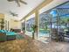 Enjoy this covered brick paver patio with comfortable seating overlooking pool and backyard at 1096 Drew St, Lakeland, FL 33810
