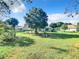 Spacious backyard featuring lush greenery, mature trees, and well-maintained landscaping at 665 Lake Clark Pl, Lakeland, FL 33813
