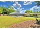 Large backyard with a screened-in pool and plenty of grass at 415 W Beacon Rd, Lakeland, FL 33803