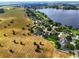 Neighborhood aerial view, showcasing a lakeside community of well-maintained homes and lush green landscapes at 1935 Austin Ter, Winter Haven, FL 33884