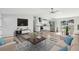 Open-concept living room with modern furnishings, flowing into the kitchen with stainless steel appliances at 5225 Golden Gate Blvd, Polk City, FL 33868