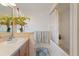 Bright bathroom featuring a shower-tub combo, light wood vanity, and decorative accents at 1323 Valley E Hl, Lakeland, FL 33813
