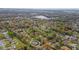 Expansive aerial view of a charming neighborhood with lush trees and a serene lake in the background at 3845 Garnet Dr, Mulberry, FL 33860