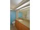 Bathroom featuring a large mirror and a blue patterned shower curtain over the bath at 3226 Oak Tree Ln, Winter Haven, FL 33884