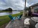 Enjoy the water view from the patio with outdoor kitchen at 535 Narrow Pond Rd, Polk City, FL 33868