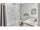 Clean bathroom, shower/tub combo and double vanity at 241 Walkers Point Dr, Auburndale, FL 33823