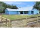 Back of house, blue exterior, metal roof, covered patio, fenced yard at 3960 Laurel Se Ave, Lakeland, FL 33812