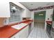 Kitchen sink area featuring a window, red countertops, white cabinetry, and stainless steel dishwasher at 7101 Scenic Pl, Lakeland, FL 33810