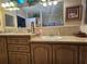 Bathroom featuring double sinks with wooden cabinets, granite countertops, and a large framed mirror at 2356 Peavine Cir # 1017, Lakeland, FL 33810