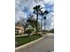 A view down a street, surrounded by palm trees and beautiful landscaped lawns in the community at 4435 Fairway Oaks Dr, Mulberry, FL 33860