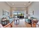 Gathering room with hardwood floors, sofas, and sliding doors to the pool area at 7068 Island Lake Ln, Lakeland, FL 33813