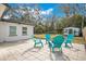 Patio with teal chairs and fire pit overlooking a grassy backyard at 1418 Grace N St, Lakeland, FL 33810