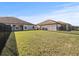 Large grassy backyard with a black metal fence at 5876 Great Salt Ct, Lakeland, FL 33805