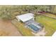 Aerial view showing home, pool, and fenced backyard at 9585 Shreck Rd, Bartow, FL 33830