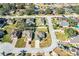 Aerial view of a residential neighborhood showcasing a single-Gathering home with a fenced backyard at 1012 Robin Ln, Winter Haven, FL 33884