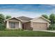 One-story home with tan siding, brown door, and attached garage at 10747 Sw 76Th Ct, Ocala, FL 34480