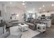 Open living room with gray sofa, white coffee table, and kitchen island at 1135 Aruba Ave, Mulberry, FL 33860