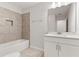 Clean bathroom with single vanity and shower/tub combo at 171 Golden Noble St, Kissimmee, FL 34747