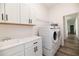 Laundry room with white cabinets, sink and a door at 1936 Deep Creek Dr, Lakeland, FL 33810