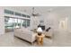 Open living area with high ceilings, stylish furniture, and a seamless transition to the outdoor pool and lake views at 739 Swann Dr, Lakeland, FL 33809
