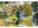 Aerial view of home showing the roof, the lawn, and surrounding mature trees, with street access at 424 S Elm Rd, Lakeland, FL 33801