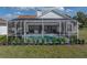 This backyard features a pool, screened lanai, and manicured shrubbery for privacy at 1301 Hidden Creek Ct, Winter Haven, FL 33880