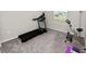 Bright exercise room featuring carpet flooring, a treadmill, and exercise bike for a home gym at 3862 Willow Ridge Dr, Lakeland, FL 33810