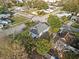 An aerial view of a residential street featuring a charming single-Gathering home surrounded by mature trees at 602 E Orange St, Auburndale, FL 33823