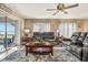 Inviting living room with a sofa, tile flooring, and an open layout with a view of the lake and patio at 720 Lake Jessie Dr, Winter Haven, FL 33881