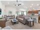 Spacious living room open to the kitchen and dining area, featuring modern furnishings and decor at 5443 Se 127Th Ln, Belleview, FL 34420