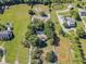 Aerial view showcasing the property's spacious land, including a pool area and mature trees at 6615 Broken Arrow S Trl, Lakeland, FL 33813