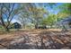 Spacious backyard featuring mature trees, a swimming pool under a screen enclosure, and a horse barn at 6615 Broken Arrow S Trl, Lakeland, FL 33813