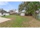 Spacious backyard with a large storage shed, mature tree, and partial fencing, ideal for outdoor activities at 2326 Eastmeadows Rd, Lakeland, FL 33812