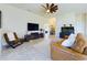 Relaxing living room featuring tile flooring, fan, comfortable seating, and entertainment center at 1134 Legatto Loop, Dundee, FL 33838