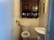 Compact bathroom featuring a toilet, sink, grab bar and medicine cabinet at 117 Tremont Dr, Winter Haven, FL 33884