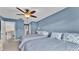 Comfortable bedroom offers two beds, ceiling fan, and a calming blue color scheme at 159 Coventry Cir, Haines City, FL 33844