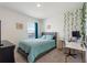 Bright bedroom featuring a comfortable bed, a window with blinds, and a stylish desk area for work or study at 421 Chayne Pl, St Cloud, FL 34771