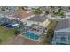 Aerial view of backyard featuring screened-in pool and patio area perfect for outdoor entertaining at 435 Gleneagles Dr, Davenport, FL 33897